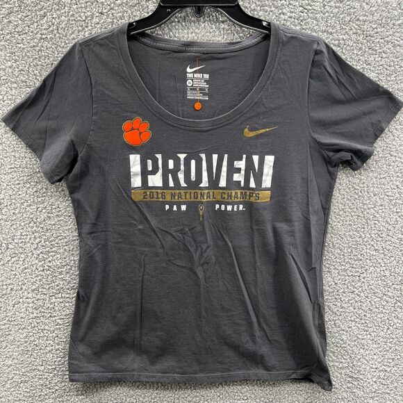 Clemson Tigers T-Shirt Women's XL Gray 2016 National Champions NIKE Short Sleeve - Picture 1 of 8